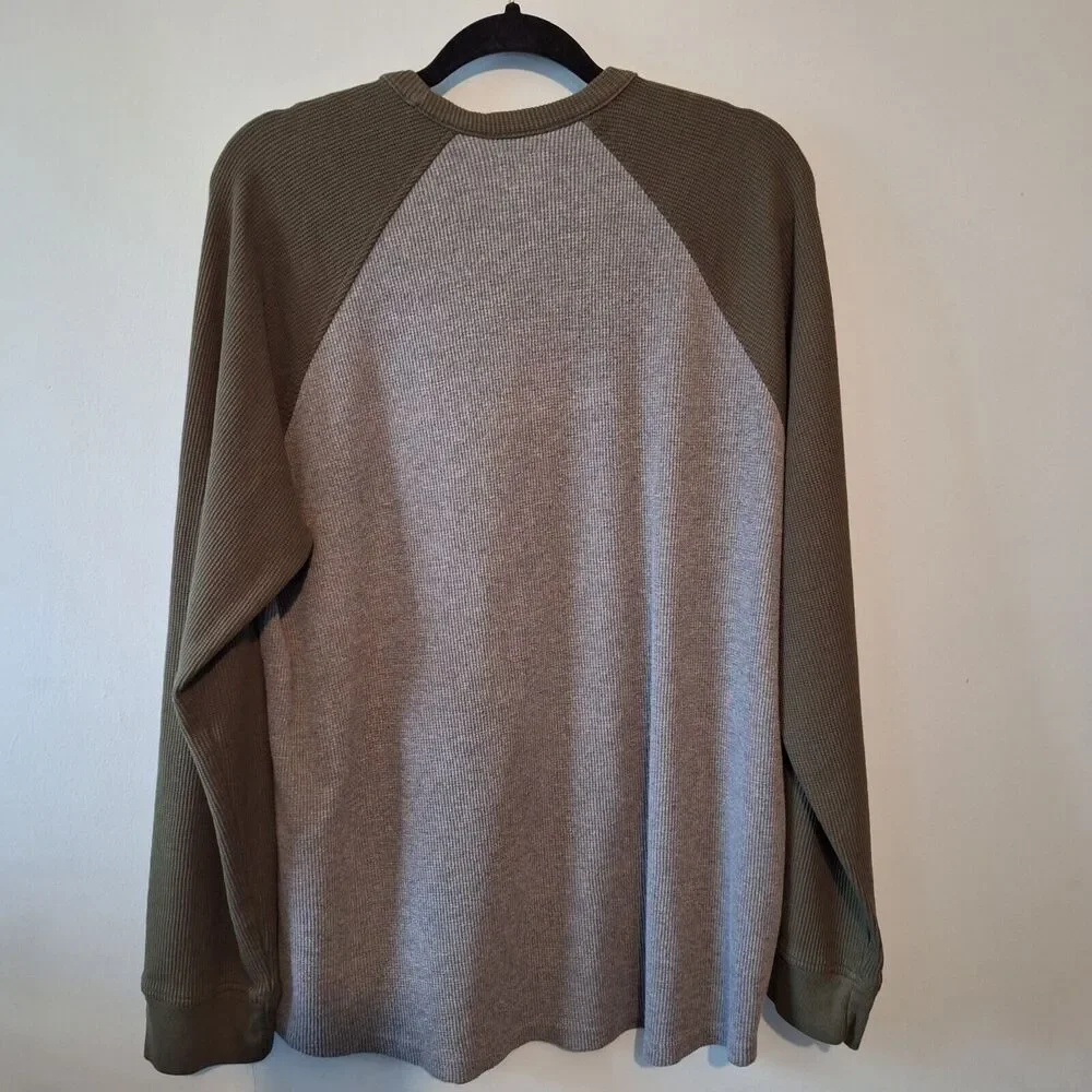 Levis Thermal Knit‎ Raglan Shirt Mens XXL Army Green Gray Waffle Knit 80's Vibe